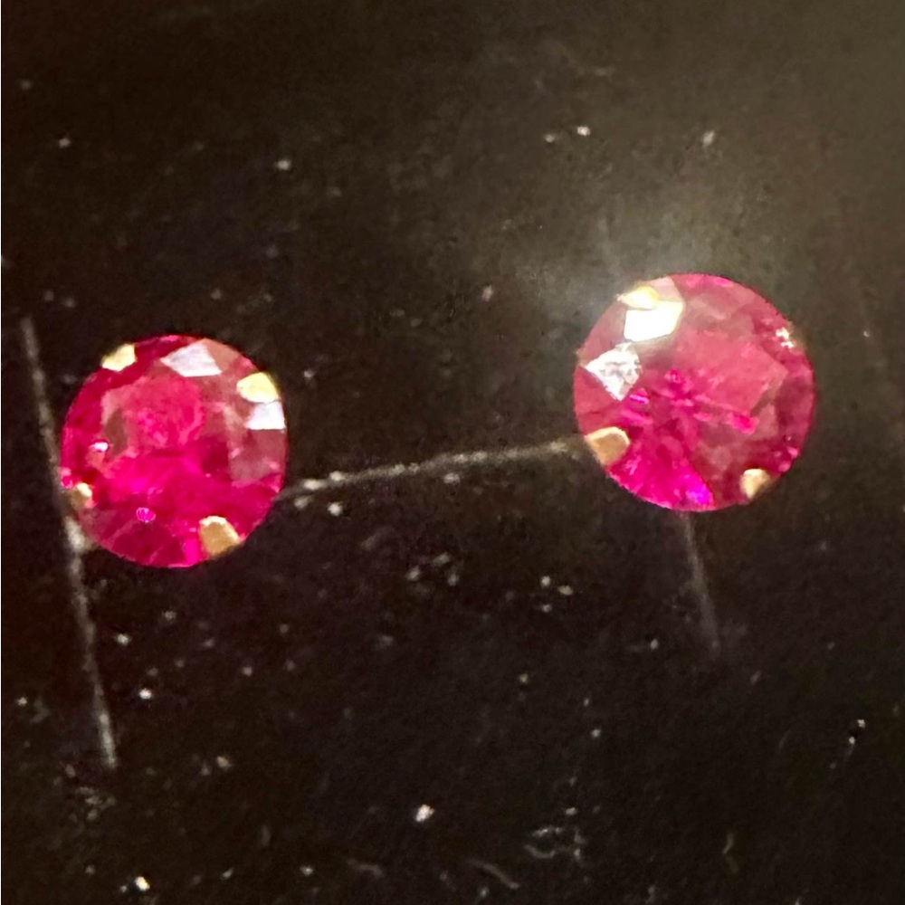 New XL 14K Solid Gold Real Gold ruby earrings studs 14K Gold rubies